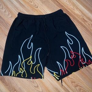 Black Flame-Print Men's Athletic Shorts